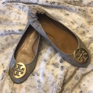 Tory Burch Grey Reptile Flats